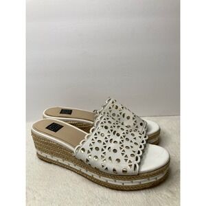 White House Black Market White Gold Laser Cut Studded Espadrille Wedge Sandal 8M